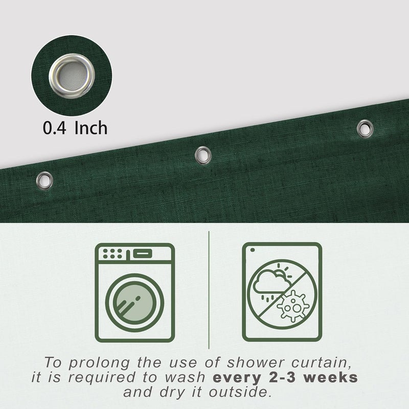 KOUFALL Dark Green Waterproof Linen Fabric Shower Curtain for Bathroom 48x72 Inches Long - Image 3